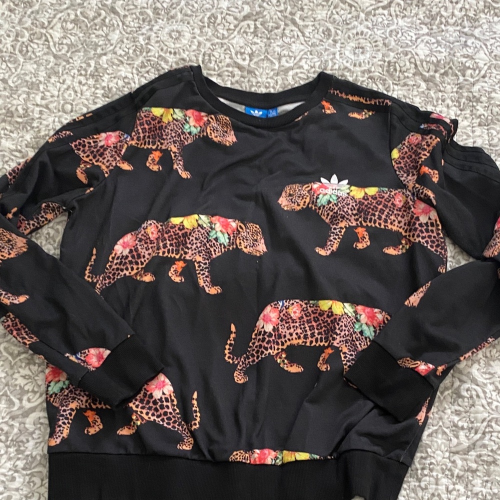 Adidas Black Sweatshirt with Leopard and Floral Print